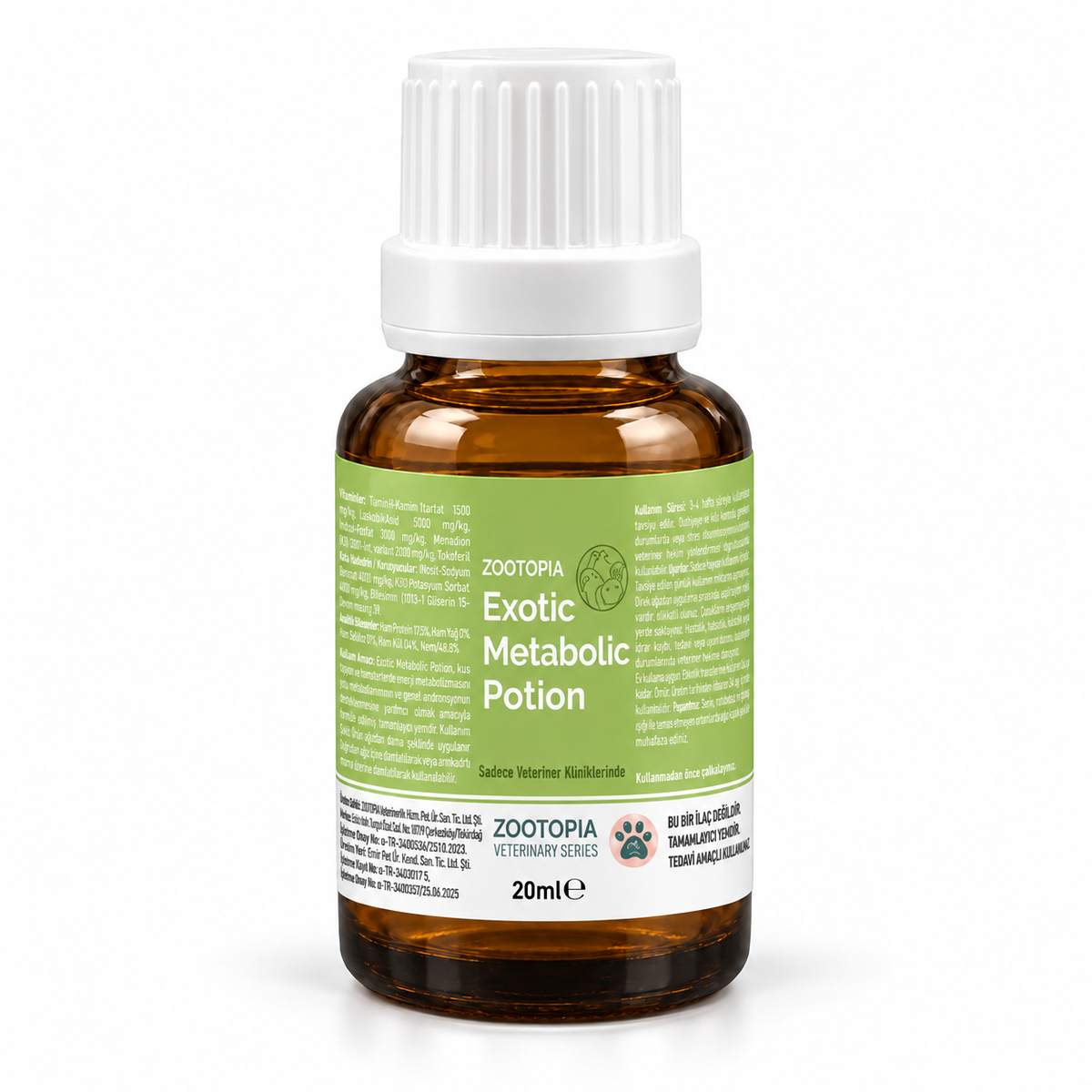 Kuş, Hamster, Tavşan ve Su Kaplumbağaları için Metabolik Fonksiyon Desteği - Zootopia Exotic Metabolic Potion 20 ml