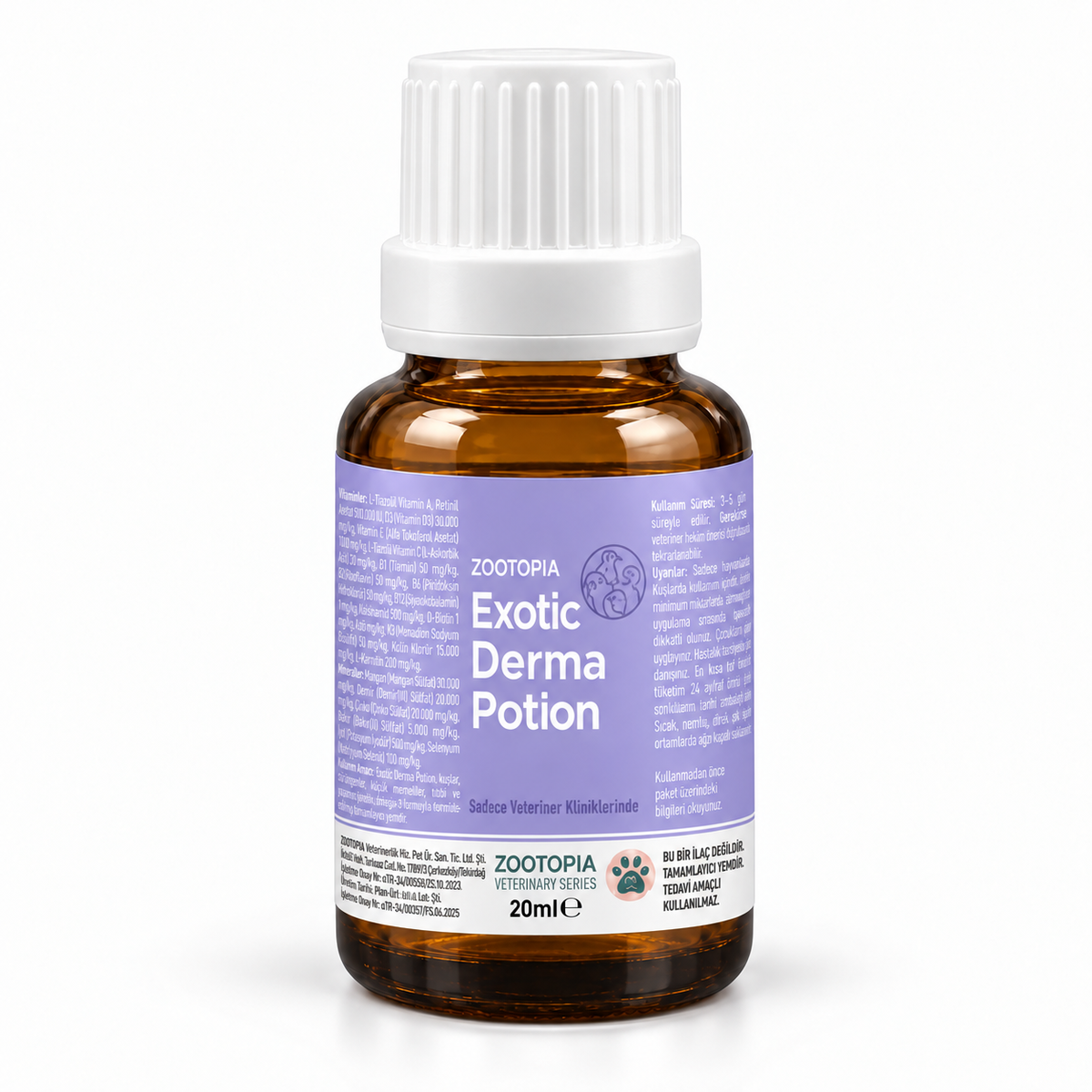 Kuş, tavşan ve hamsterlerde deri, tüy ve kıl desteği - Zootopia Exotic Derma Potion 20 ml