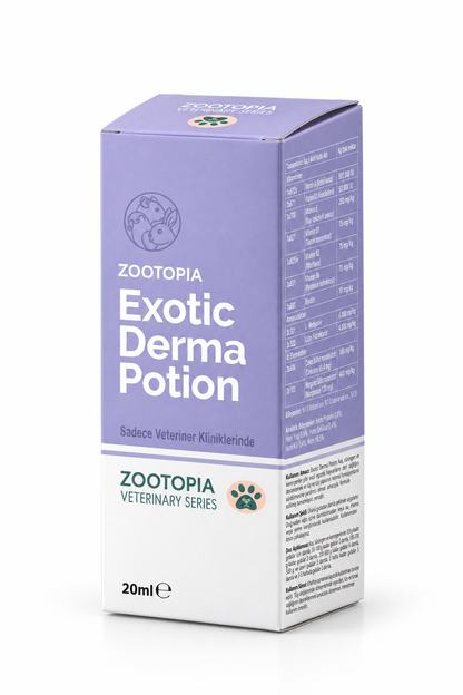 Kuş, tavşan ve hamsterlerde deri, tüy ve kıl desteği - Zootopia Exotic Derma Potion 20 ml
