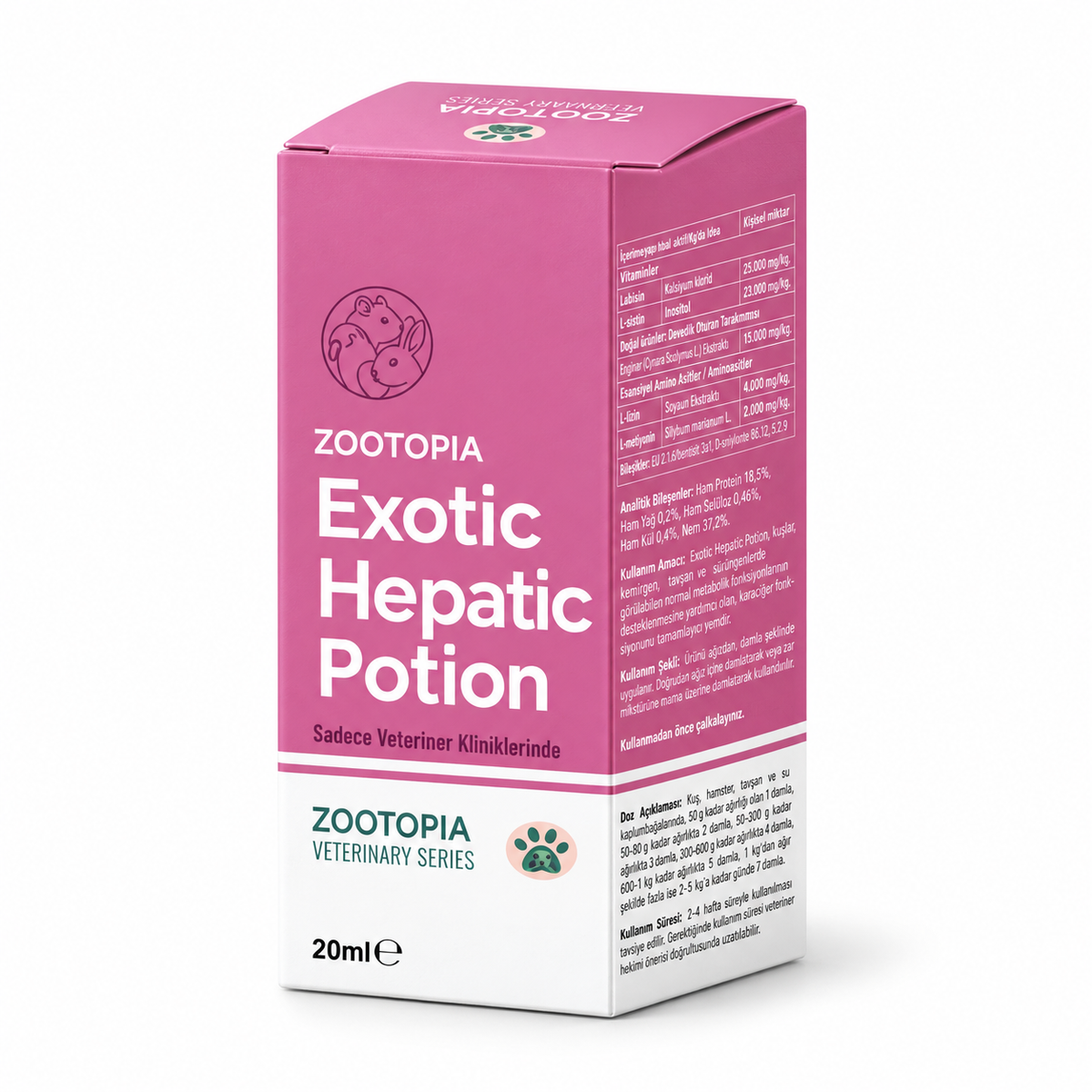 Kuş, Hamster, Tavşan ve Su Kaplumbağaları için Karaciğer Fonksiyon Desteği - Zootopia Exotic Hepatic Potion 20 ml