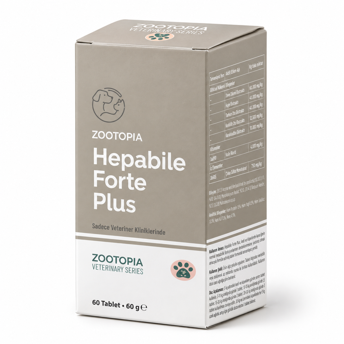 Kedi ve Köpek Zootopia Hepabile Forte Plus - Karaciğer ve Safra Destekleyici 1 gr x 60 = 60gr